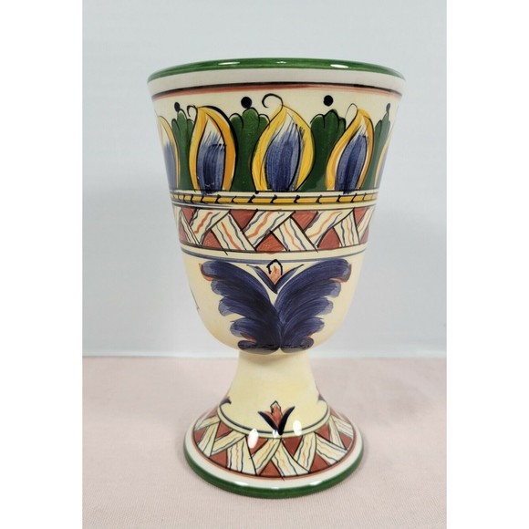 DERUTA COLORFUL HAND PAINTED COLLECTION FOOTED GOBLET 6 3/4" HIGH TABLETOP - Picture 1 of 6